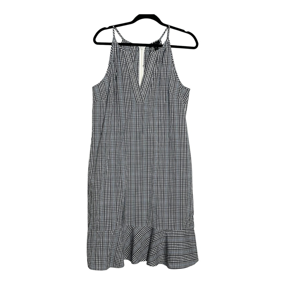 J.Crew Womens Navy Blue Gingham Ruffle Hem Shift Dress F5880 Size 12T Tall NEW
